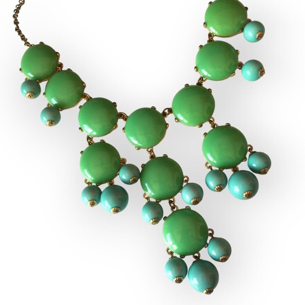 Festoon bubbles green and aqua tone statement necklace